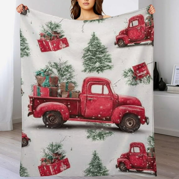 RKSupls Christmas Throw Blanket,Soft Warm Fannel Red Truck Blankets Gift for Home Bed Sofa Couch Decor,30x40 in