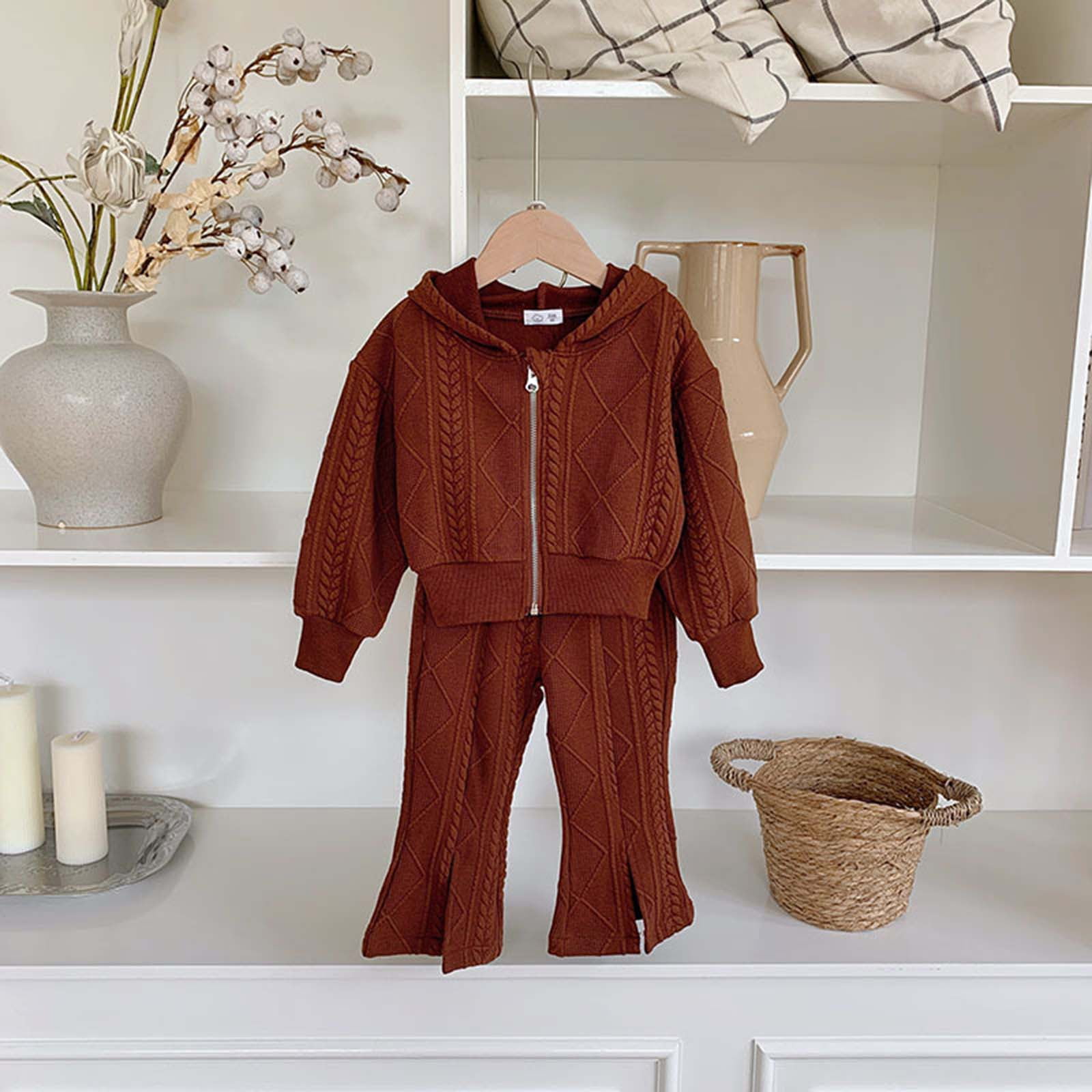 Zshosam Girls Outfit Baby Girl Clothes,Hoodie Tops with Pant Baby Girl Fall Outfits Size 3T 4T,(Coffee 3-4 Years)
