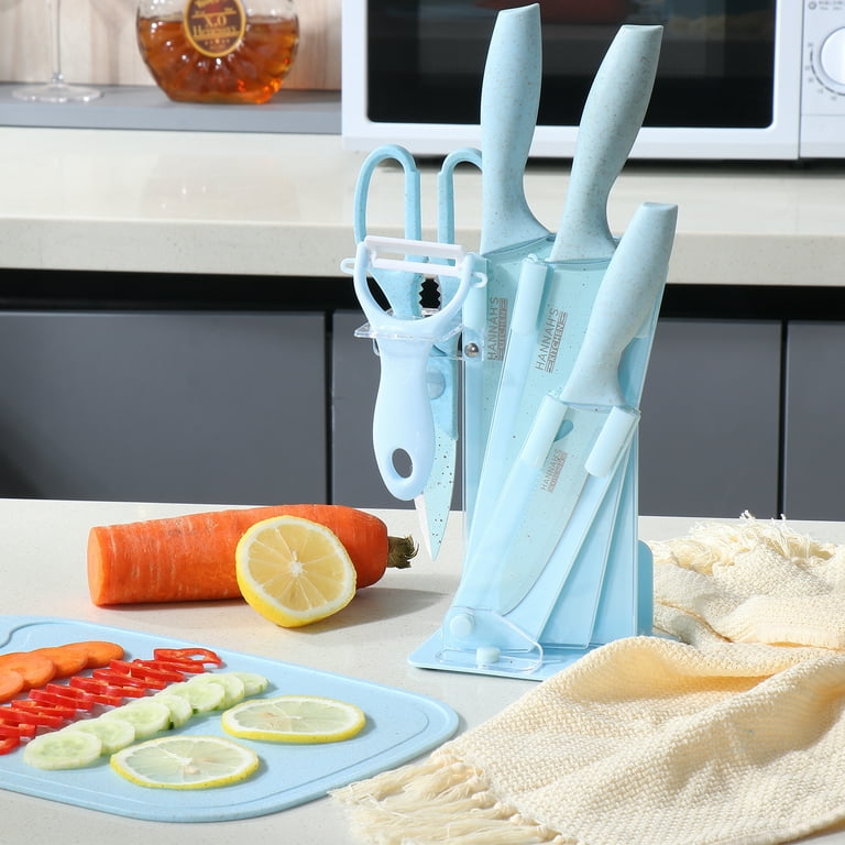 Hannah's Kitchen - Cute Knife Set Includes 3 Kitchen Knives, Ceramic Peeler and Multipurpose Scissor, Dishwasher Safe, Good for Beginners (Yellow)