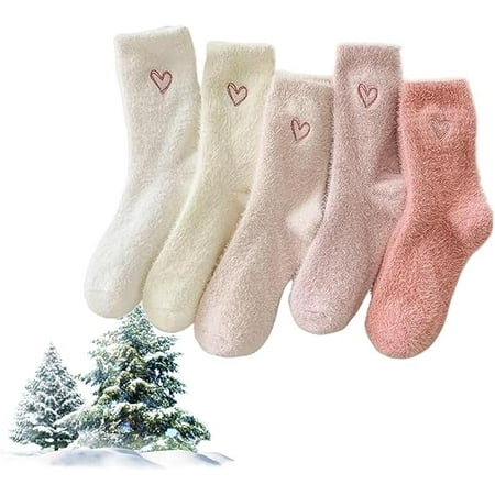 Women Bow Fuzzy Socks Fluffy Cozy Slipper Socks 5 Pairs Women s Bow Fuzzy Socks Cozy Fluffy Warm Slipper Socks(Set B)