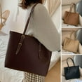 thumbnail image 2 of Single Shoulder Bag Large Capacity Top Handle Adjustable Zipper Faux Leather Solid Color Women Tote Handbag for Work, 2 of 10