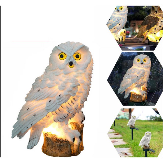 Luz LED Solar para jardín con forma de búho, iluminación exterior impermeable, luz nocturna decorativa para el hogar y el jardín (blanco)