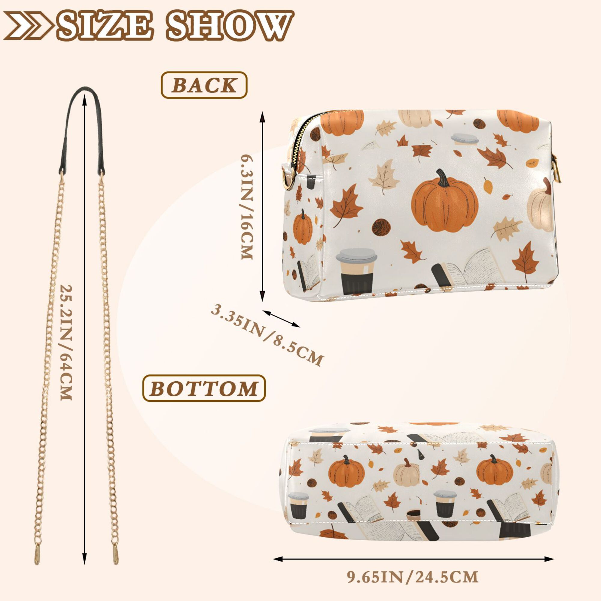 FORMRS Women Crossbody Purse with Chain Strap Vegan Leather Shoulder Handbag, Hand Drawn Pumpkin