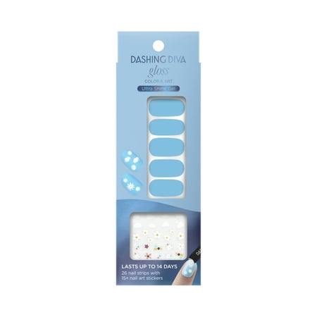 Dashing Diva Gloss Color + Art Ultra Shine Gel Nail Strips and Stickers, Blue Skies, 26 Count