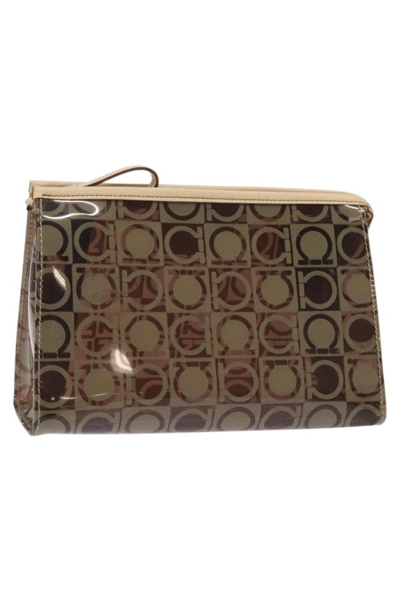 Pre-Owned Salvatore Ferragamo Gancini Pouch Canvas Brown Vinyl Clutche & Pouche Bag