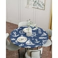 thumbnail image 2 of Fitted Round Tablecloths Table Covers 36-44in,Nautical Compass Lignthouse Anchor Waterproof Elastic Edged Table Cloth for Kitchen Dining Holiday Party Tables Decor,Marine Fish Anchor on Navy Blue, 2 of 6