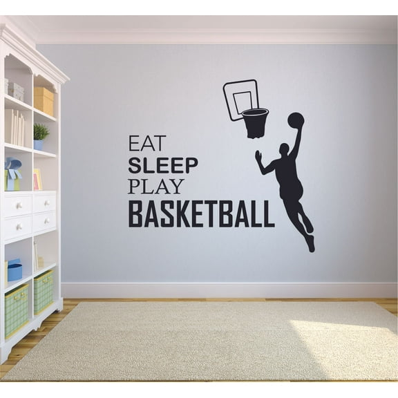 Eat Sleep Play - Basketball Quotes Wall Sticker for Sports Player Athlete Ball Bedroom Kids NBA World Cup FIBA Sport Fans Rooms Home Art Murals Decals Wall Art Vinyl Decoration Size (27x30 inch)