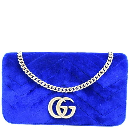 Pre-Owned GUCCI Marmont GG Mini Velvet Matelasse Crossbody Bag Blue 488426