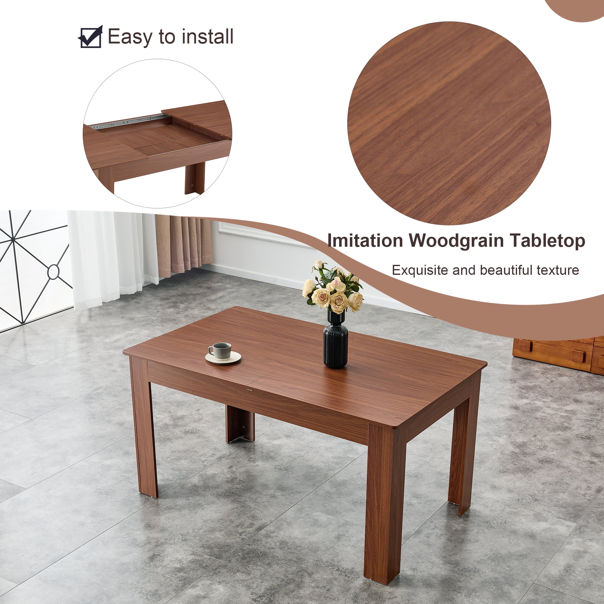 Alvantor Extendable Dining Table with Drop Leaves in Walnut Finish, 86.5x35x30 Inches