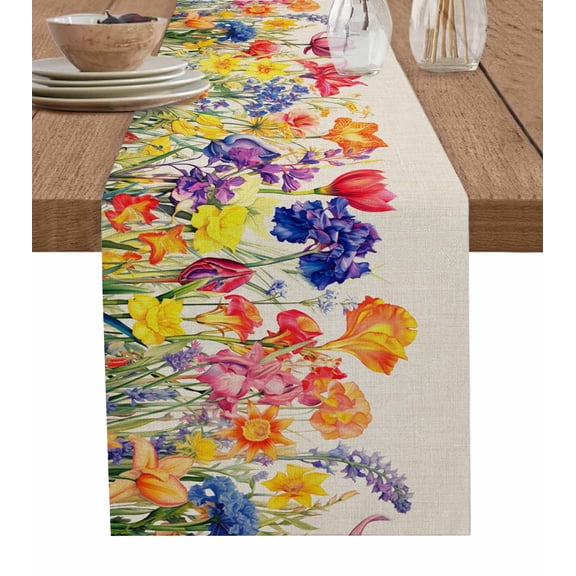 Ldtrchee Colorful Tulip Table Runner 72 Inches, Spring Floral Watercolor Botanical Rustic Bed Runner Dresser Scarves Tabletop for Indoor Outdoor Parties/Ceremony/Banquet, 14" x 72"