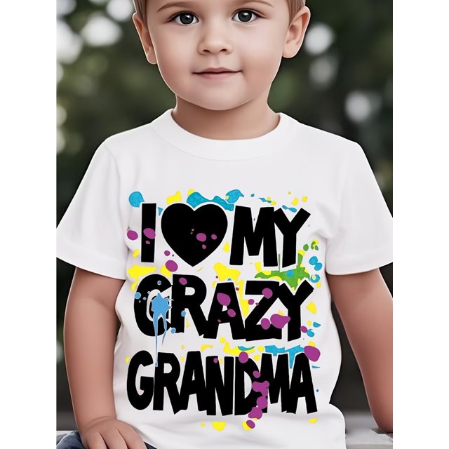 I Love My Crazy Grandma" Fashion Trendy Letter Print T-shirt, Casual Sports Youngsters' Short Sleeve Clothing TEE TOP