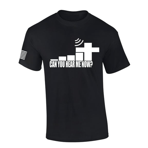 Mens Christian Shirt Can You Hear Me Now Good Service Christian Flag Sleeve Short Sleeve T-shirt Graphic Tee-Black-small