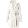 thumbnail image 4 of Robes for Women Bathrobe Hooded Fuzzy Short Robe with Belt and Pockets Long Sleeve Fluffy Robe Fuzzy Cute Warm Robe, 4 of 4