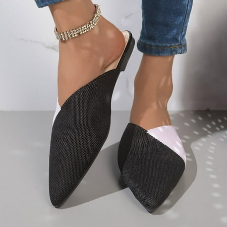 

XDDST Large Size Ladies Fashion Breathable Color Blocking Mesh Knitted Pointed Flat Bottomed Casual Shoes Black