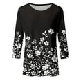 thumbnail image 4 of Xmyrz Summer Tops For Women 2025 T Shirts Floral Round Neck Faddish Three Quarter Sleeve Comfortable Print Hanging Out Thin T-Shirt Casual Blouse, 4 of 4