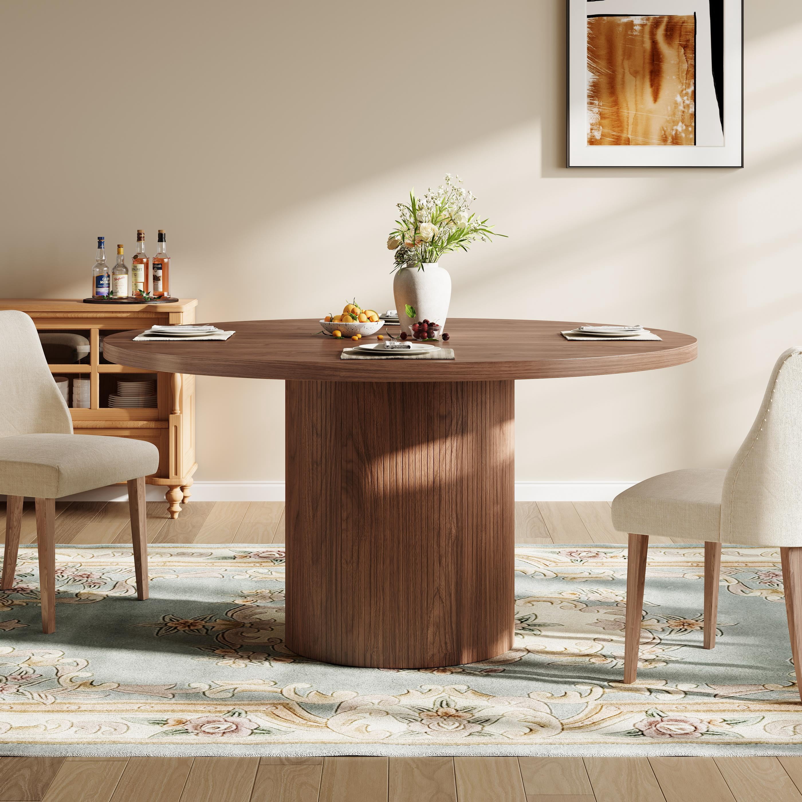 47" Dining Table, LEGAHOME Round Kitchen Table for 4, Wooden Circle Pedestal Table for Dining Room with 1.1in Thickness Tabletop, Walnut(Only Table)