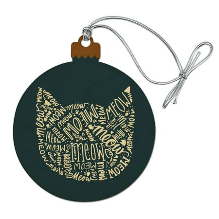 Meow Cat Kitten Kitty Silhouette Wood Christmas Tree Holiday Ornament