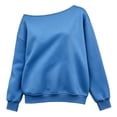 thumbnail image 2 of Off The Shoulder Sweatshirts Women Loose Plain Pullover Long Sleeve S-3XL Casual Spring Fall Tops, Sky Blue L, 2 of 6