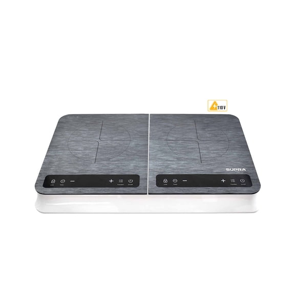 Parrilla de inducción magnética SUPRA de 2 quemadores con cubierta de vidrio templado color blanco