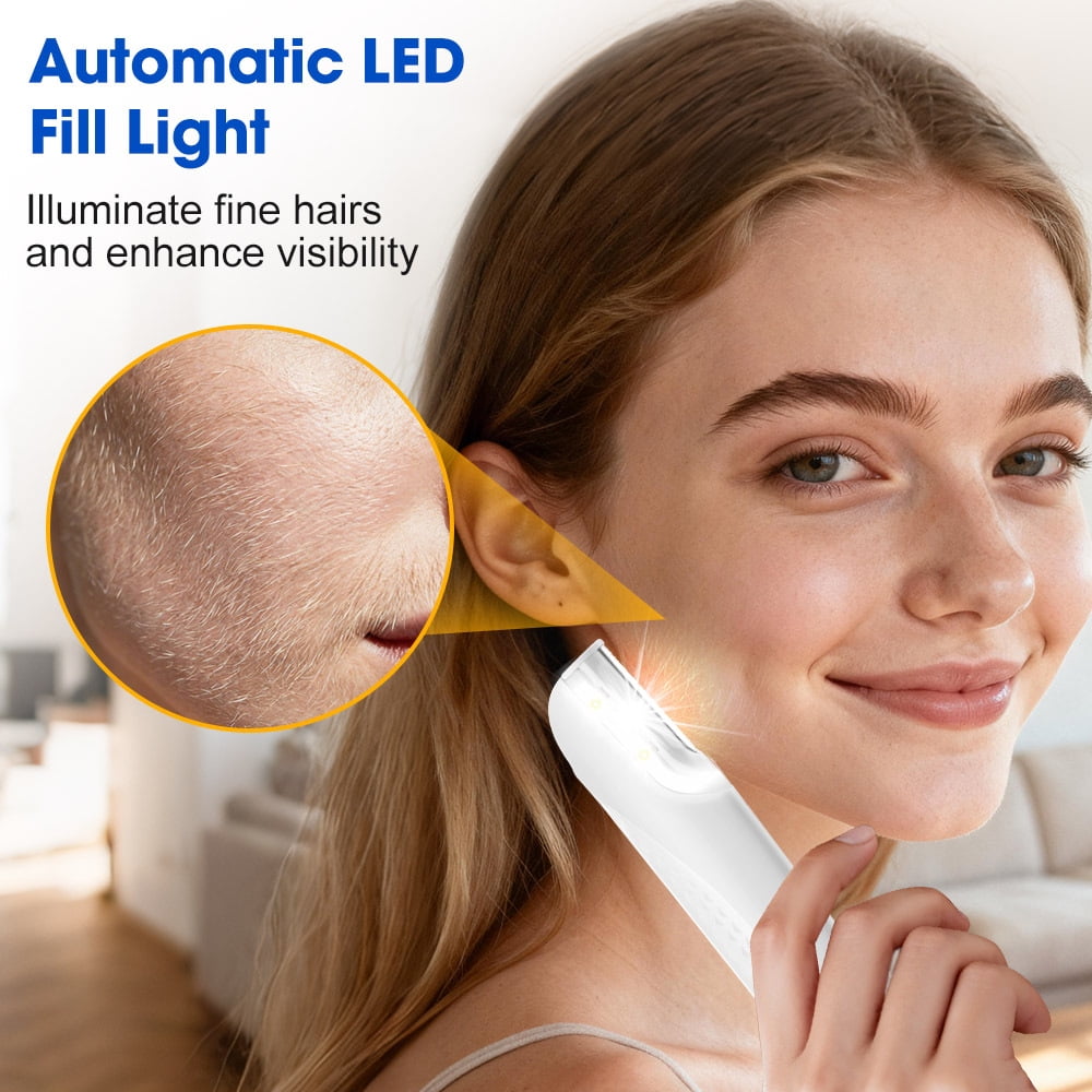 Portable Dermaplaning Tool, Rechargeable Dermaplane Tool for Face Eyebrow, LED Light Peach Fuzz Remover,  6 Replacement Heads & 3 Speeds