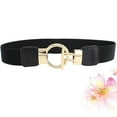 thumbnail image 3 of WAXIAYU Women' Elastic Stretch Belt with Golden Round Buckle (Black), 3 of 7
