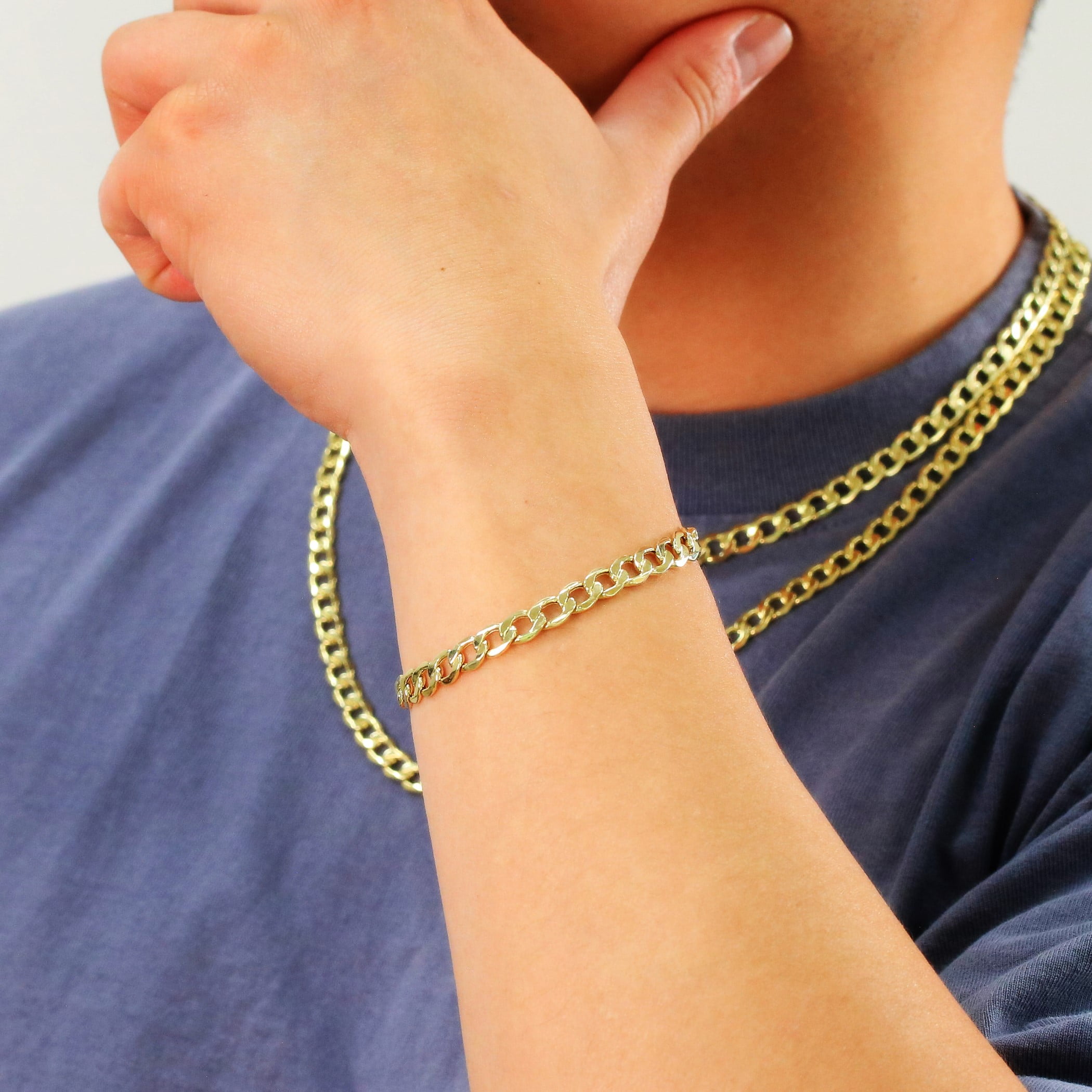 Nuragold 10K Real Yellow Gold Cuban Curb Link Chain Bracelet 7"-9" (2mm-7.5mm) Italian Jewelry for Men & Women