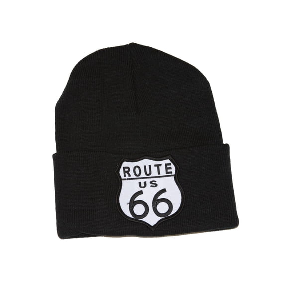 Route US 66 3D Patch Embroidery Cuff Beanie, Black