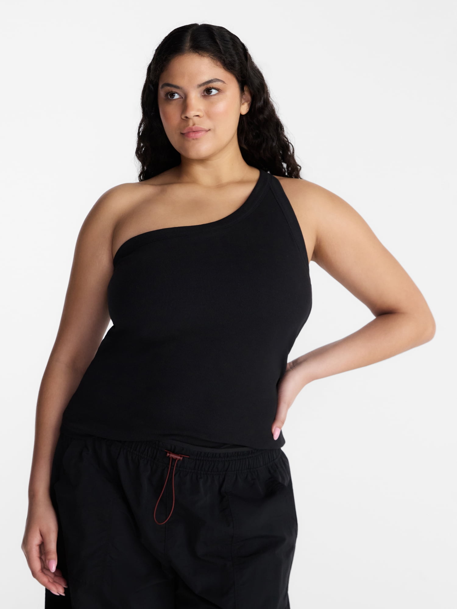 Avia Women's One Shoulder Ribbed Tank Top, Sizes XS-XXXL