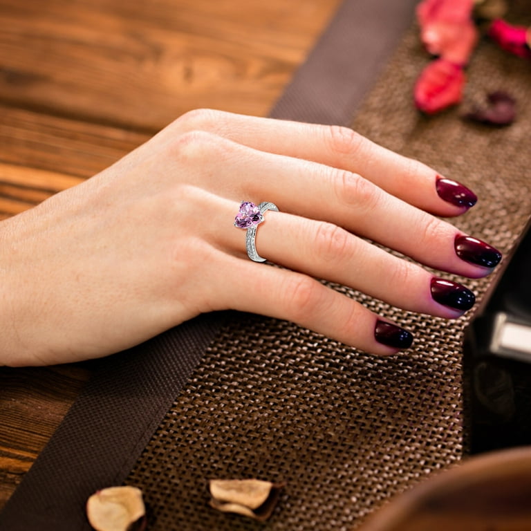 Rings for Women Fashion Women'S Love Heart Zirconia Diamond Ring Engagement  Wedding Ring Fashion Rings Alloy Pink