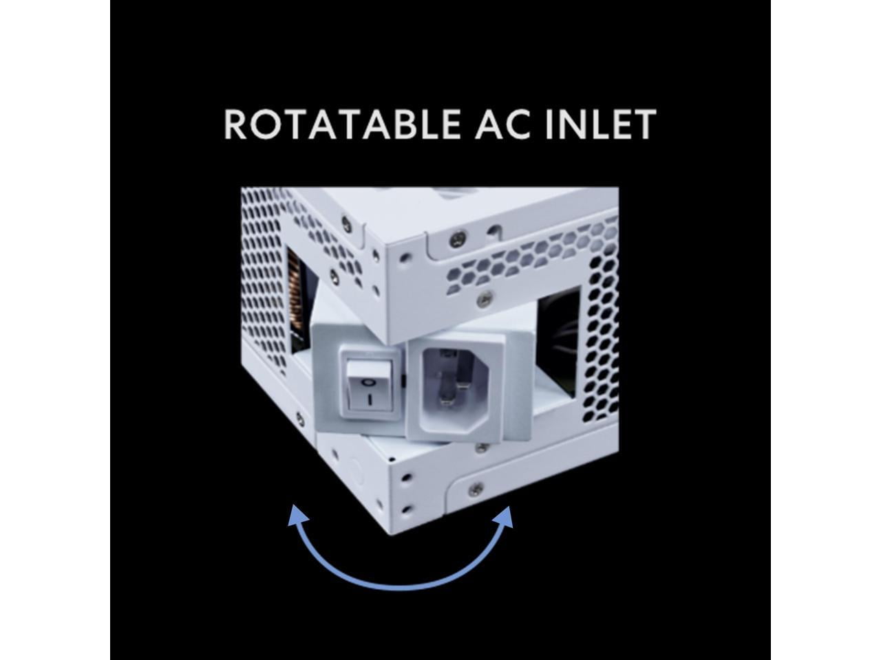Lian Li RS 1200W Rotational Shift Fully Modular ATX Power Supply (W/ USB Fan Hub) 90° AC Inlet, Cybenetics Platinum, 80+ Gold, ATX 3.1, PCIe 5.1, 12V-2×6 Cable, 10 Year Warranty, White (RS1200G.WH)