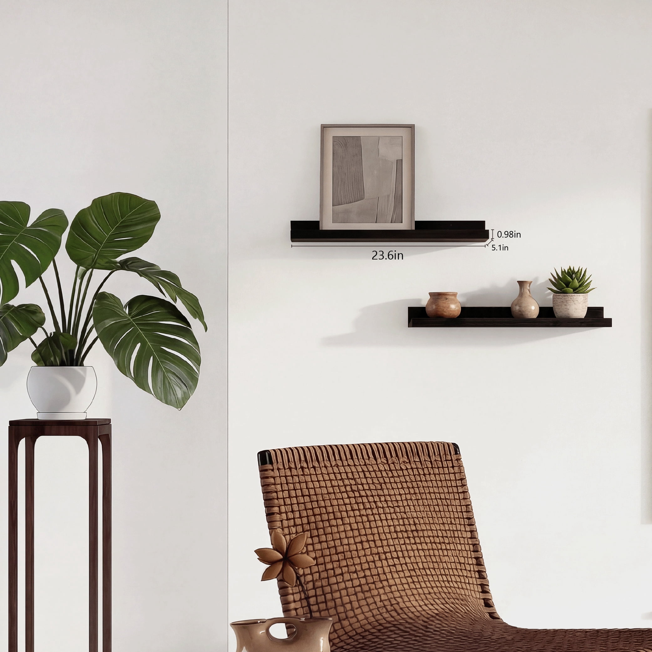 Mifurn 24'' Wood Floating Shelves for Wall Picture Ledge Shelves, Set of 2, Black