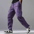 thumbnail image 5 of BVnarty Men's Solid Multi Zipper Pocket Sports Pants Elastic Waist Inner Drawstring Functional Pockets Long Trousers for Outdoor Athletic Activity Purple L, 5 of 9