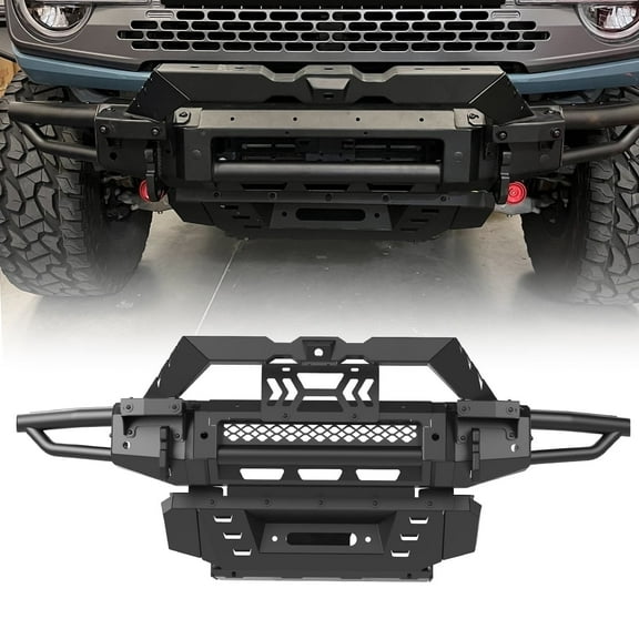 4 In 1 Front Bumper w/2*Side Wings Bull Bar Skid Plate For 2021-2025 Ford Bronco(not Bronco Sport)