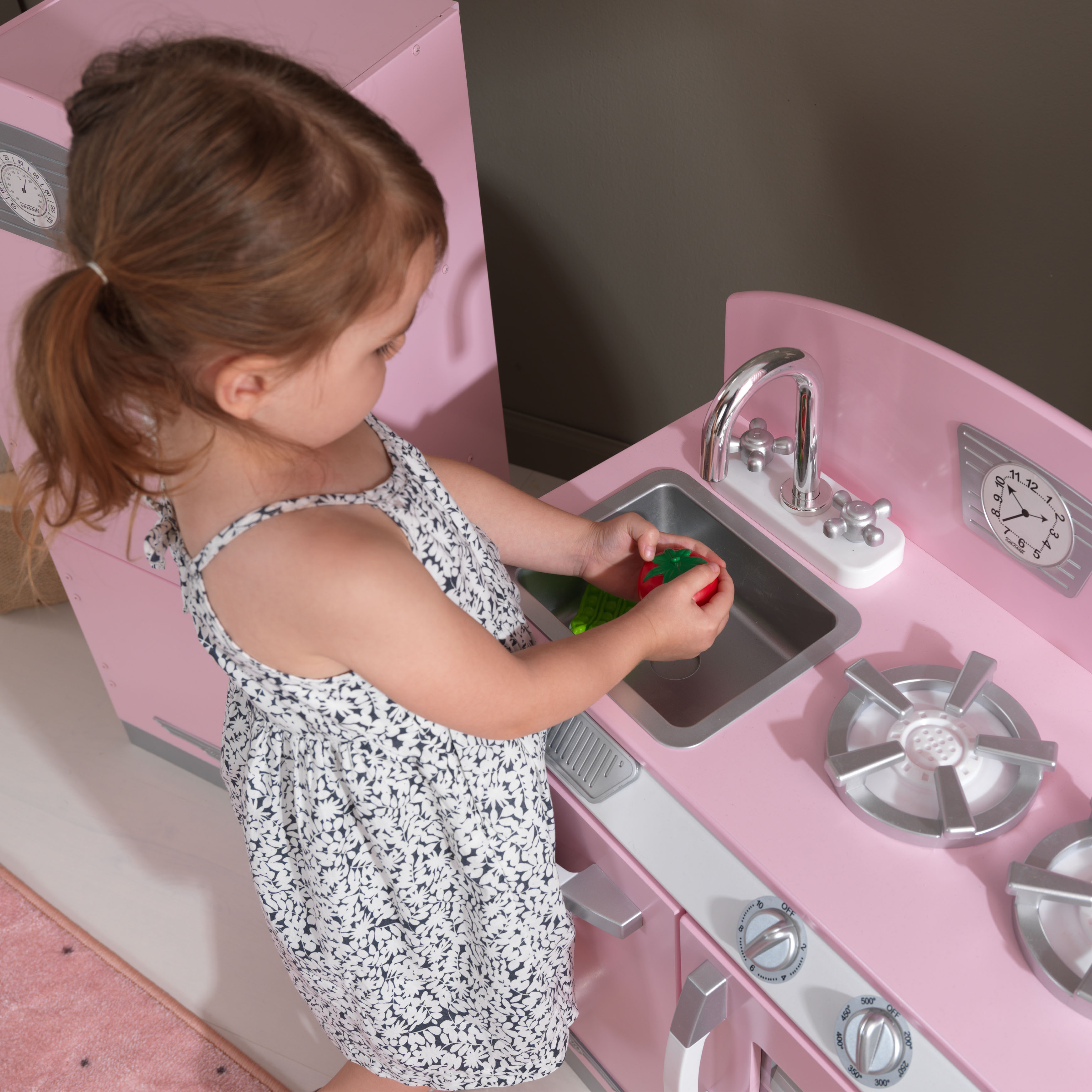 KidKraft Pink Retro Wooden Play Kitchen and Refrigerator 2-Piece Set - image 4 of 14