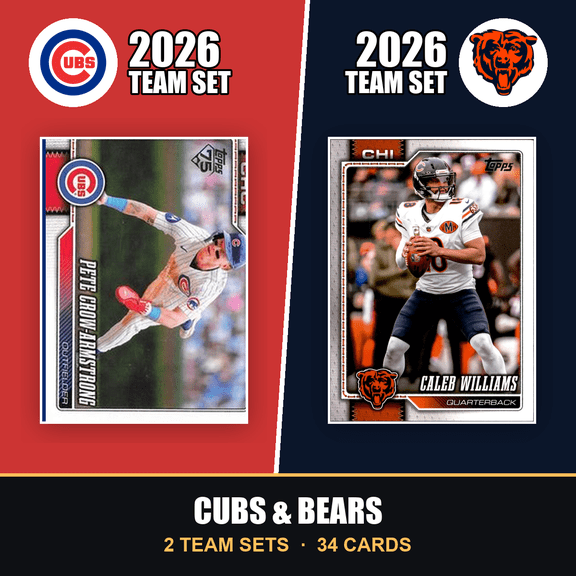 Collectible 2026 Topps Chicago Cubs & Bears Team Set Combo - Baseball + Football 2-Sport Bundle - Pete Crow-Armstrong & Caleb Williams