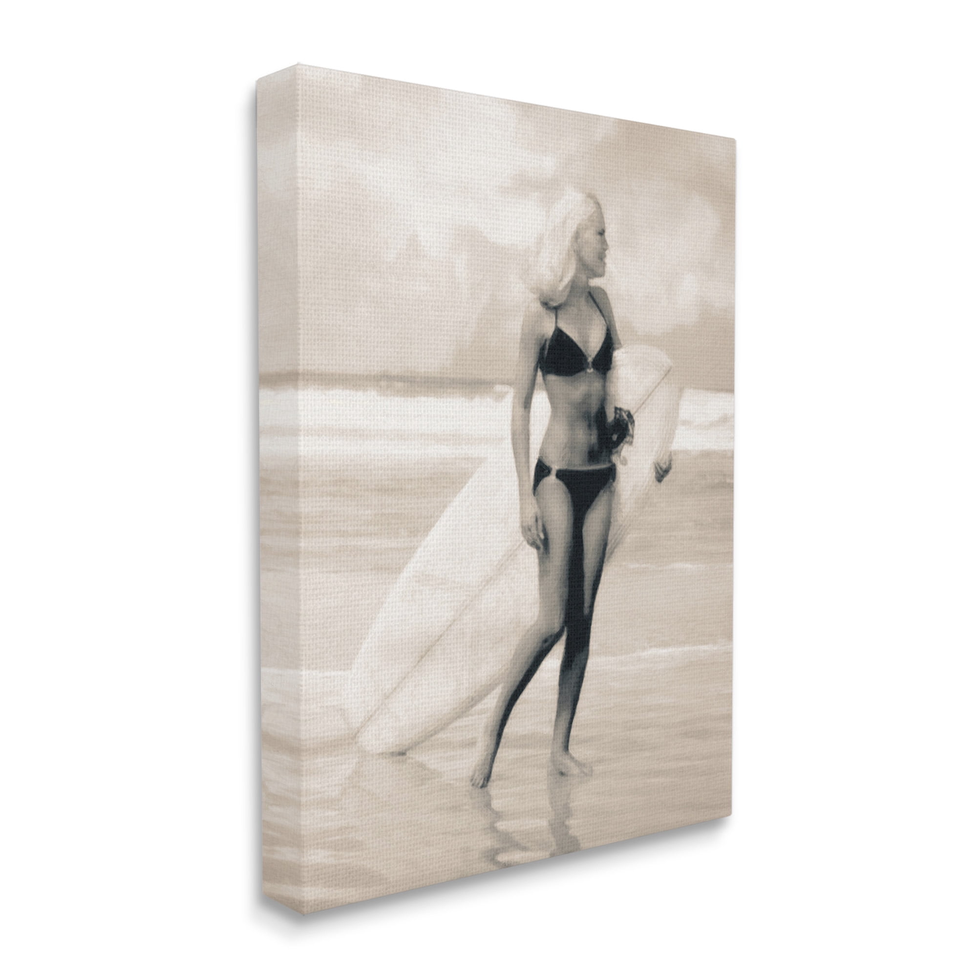 Stupell Industries Surfing Woman on Shore Sports Painting Gallery Wrapped Canvas Art Print Wall Art, 30 x 40