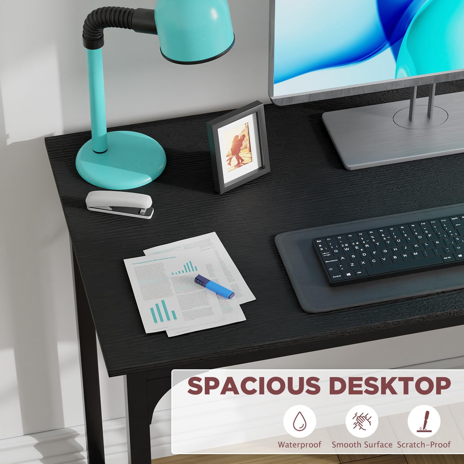 NiamVelo 39 In Computer Desk, Study Writing Table for Small Space, Save Space Office Desk with Metal Legs, Modern Steel Frame Wood PC Workstation for Home Office, Black