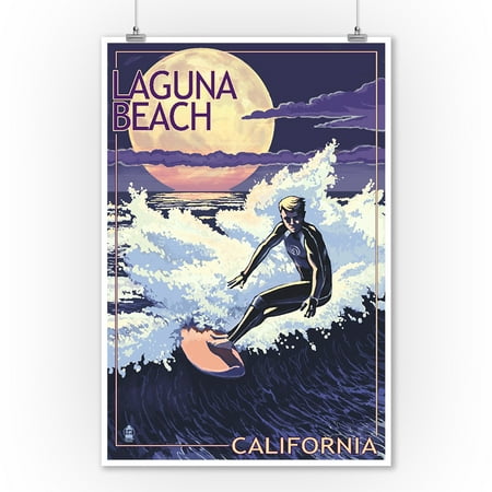 Laguna Beach Home Decor Stores Laguna Beach, California - Night Surfer - Lantern Press Artwork (9x12 Art Print, Wall Decor Travel Poster) ()
