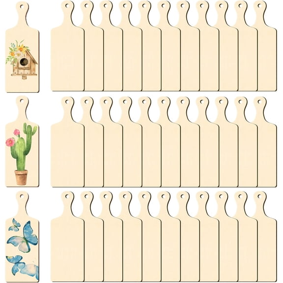 36 PCS Wooden Mini Cutting Board with Handle – Unfinished Blank Wood Craft Mini Charcuterie Boards, Paddle Blank Small Chopping Board for DIY Kitchen Cooking Decoration