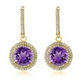 thumbnail image 2 of Gem Stone King 8.86 Ct Round Purple Amethyst 18K Yellow Gold Plated Silver Earrings, 2 of 3