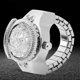 thumbnail image 3 of Montre à quartz ronde à rabat avec anneau et fleur rose pour femme (blanche), 3 of 4