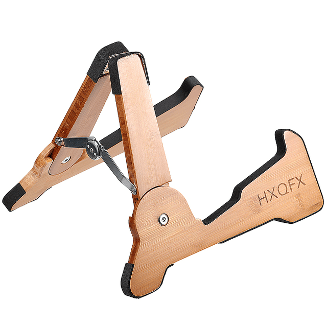 Bamboo A-Frame Guitar Stand with Soft EVA Padding - Foldable, No Assembly Required Portable Holder for Acoustic, Electric Guitars, Bass, Ukulele - Sturdy, Scratch-Resistant, Compact Storage Design
