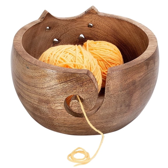 Vriksha Kraft Wooden Yarn Bowl Cat Mango Wood 1 Piece Large 7x4
