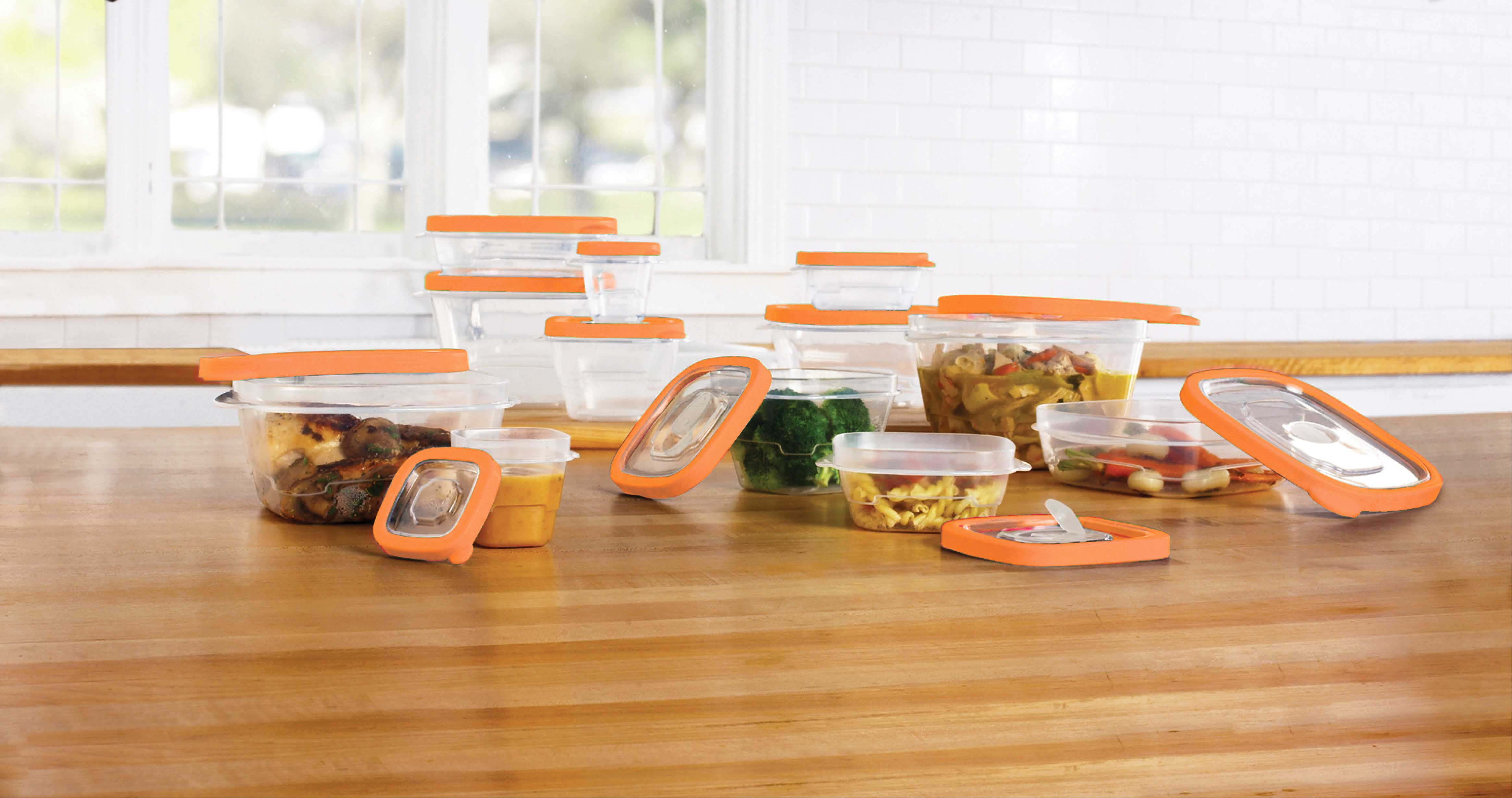 24 Pcs Food storage Containers Set with Microwave Vent Lids Orange