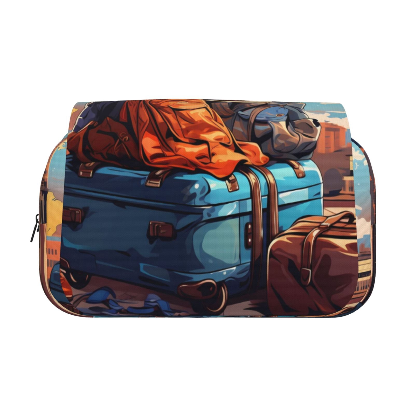 Rateoe Colorful Travel Luggage Gear Pattern Double Clamshell Pen Case, Storage Organizer with Two Zipper Compartments– Holds Up to 50 Pencils & Pens