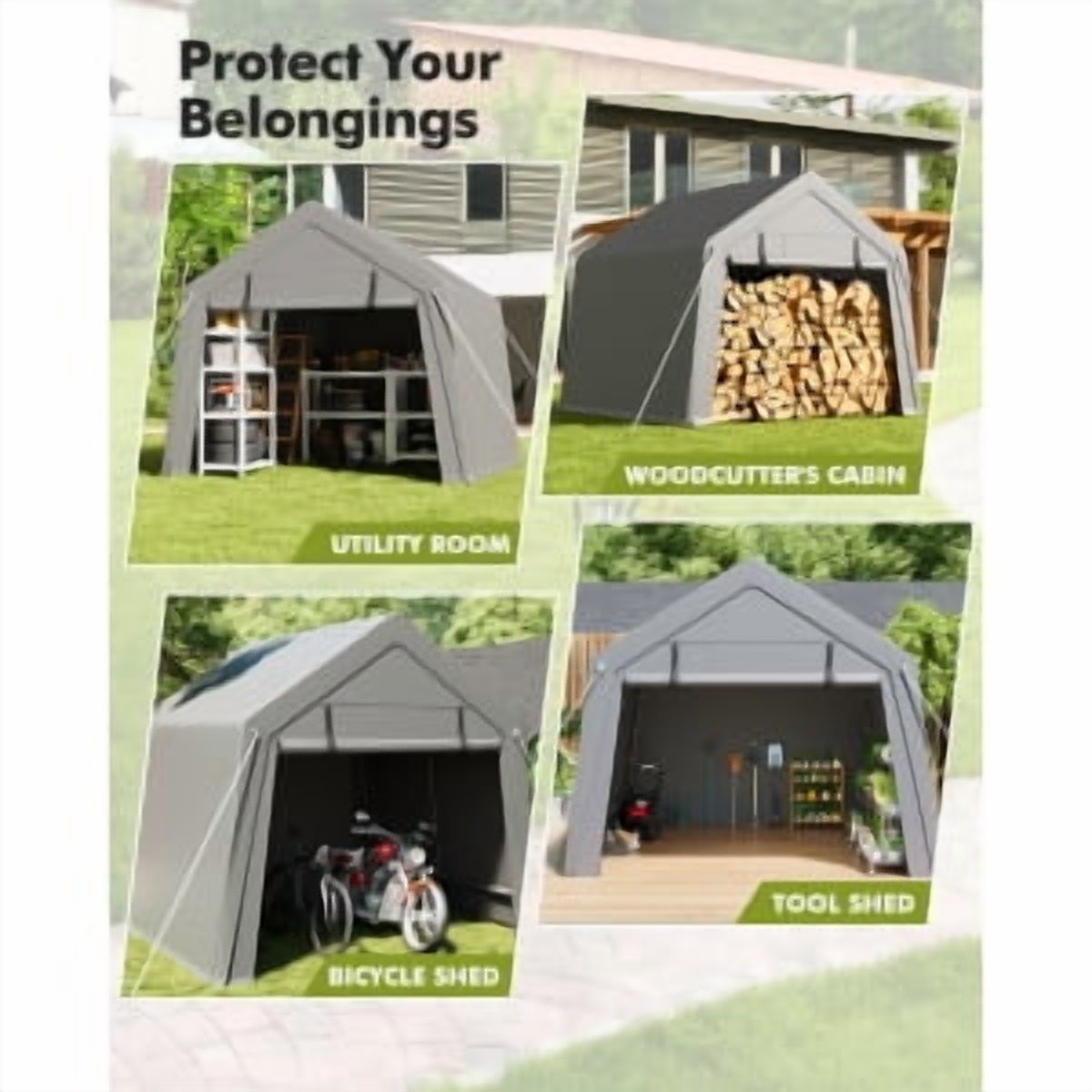 Shelter Storage Shed,Portable Garage Carport for Motorcycle,Boat, or Garden Tools,Bicycle Storage Shed with Roll-Up Zipper Door and Vent,Motorcycle Shelter with Waterproof PE Tarp