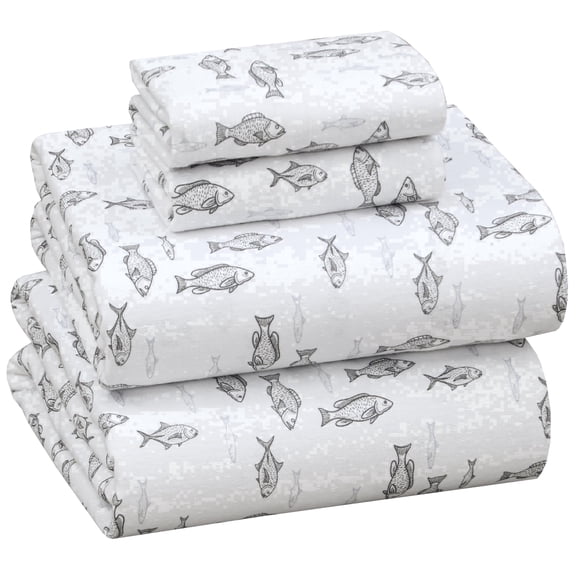 RUVANTI Flannel Sheets Full Size - 100% Cotton Double Brushed Bed Sheets Set, Deep Pockets 16 Inches, All Seasons Breathable & Extra Soft Full Sheets, Warm & Cozy, 4 Piece, Fisherman's Tale