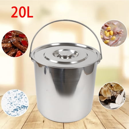 Autrinix Stainless Steel Bucket with 5.28-Gallon Capacity Rust-Resistant 304 Steel Lid Included Ideal for Kitchen Garden and Travel Storage