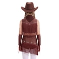 thumbnail image 2 of Aiihoo Kids Cowboy Cowgirl Girls Jazz Latin Dance Outfit Sleeveless Sequin Rhinestone Tassel Tops with Fringed Skirt Gloves Hat Brown 6, 2 of 5