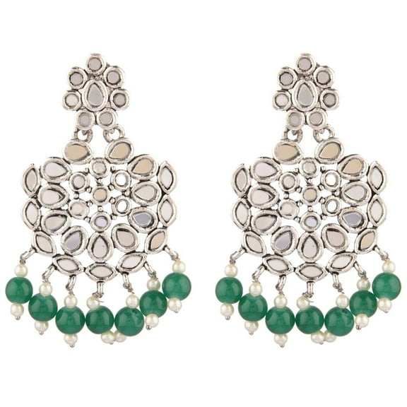 Efulgenz Crystal CZ Rhinestone Boho Earrings Leaf Dangle Statement Earring Set for Women, Green
